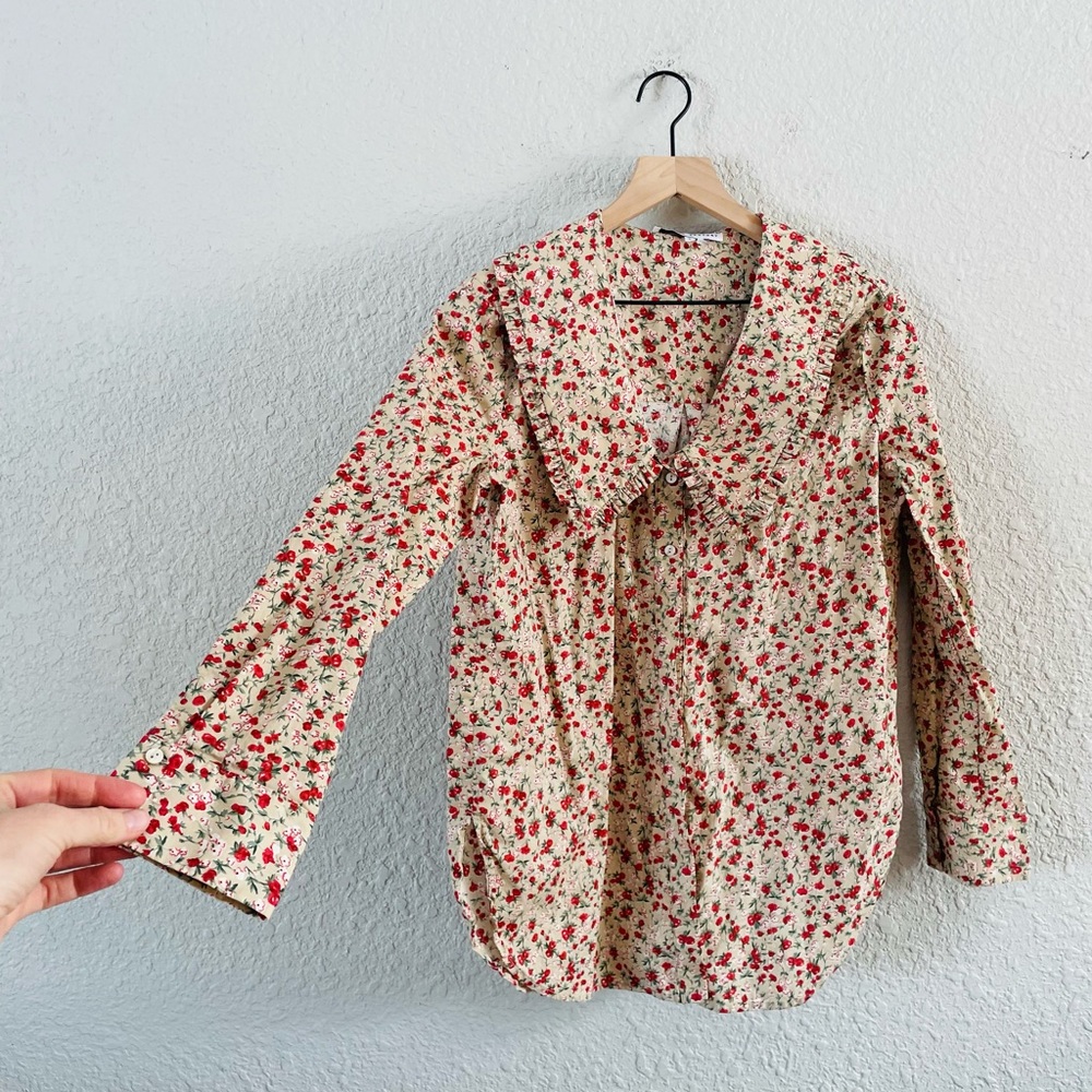 Anthropologie English Factory Peter Pan Collar Floral Long Sleeve Button Up